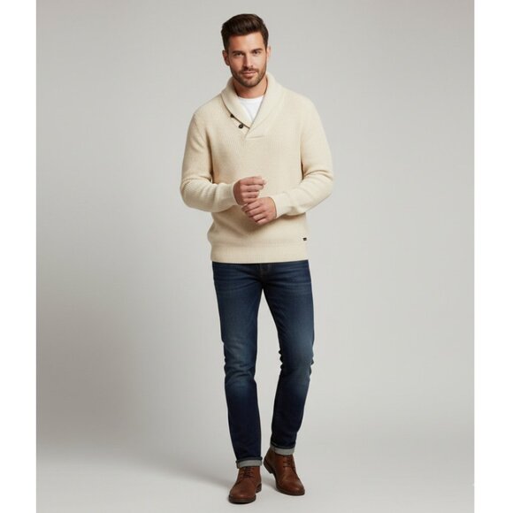 Polo by Ralph Lauren VTG Cream Cotton Shawl Collar Sweater Men's XXL - Picture 2 of 9